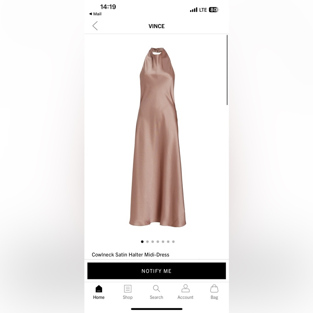 Vince Cowlneck Satin Halter Midi-Dress